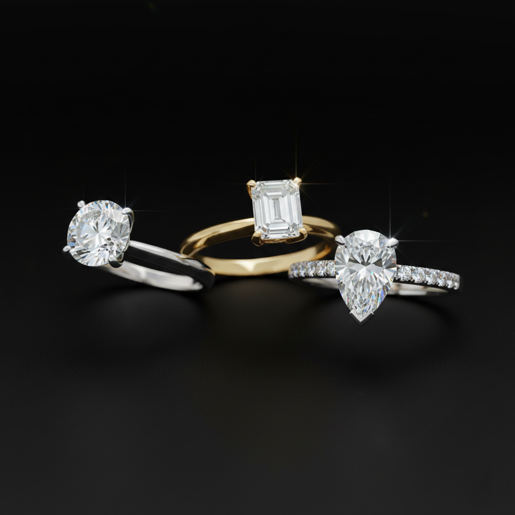 Diamond engagement rings in platinum settings