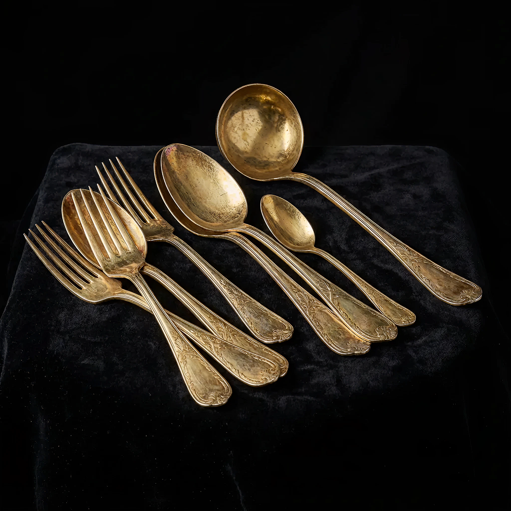 Vintage gold flatware and serving pieces