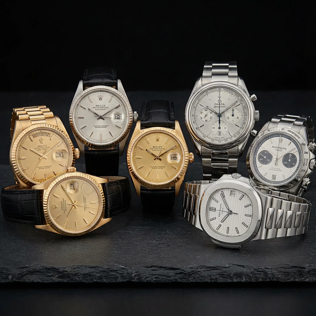 Collection of luxury gold and silver watches