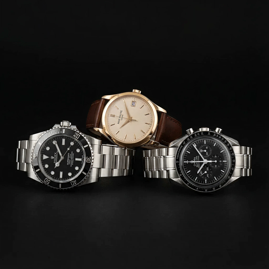 Rolex, Patek Philippe, and Omega luxury watches
