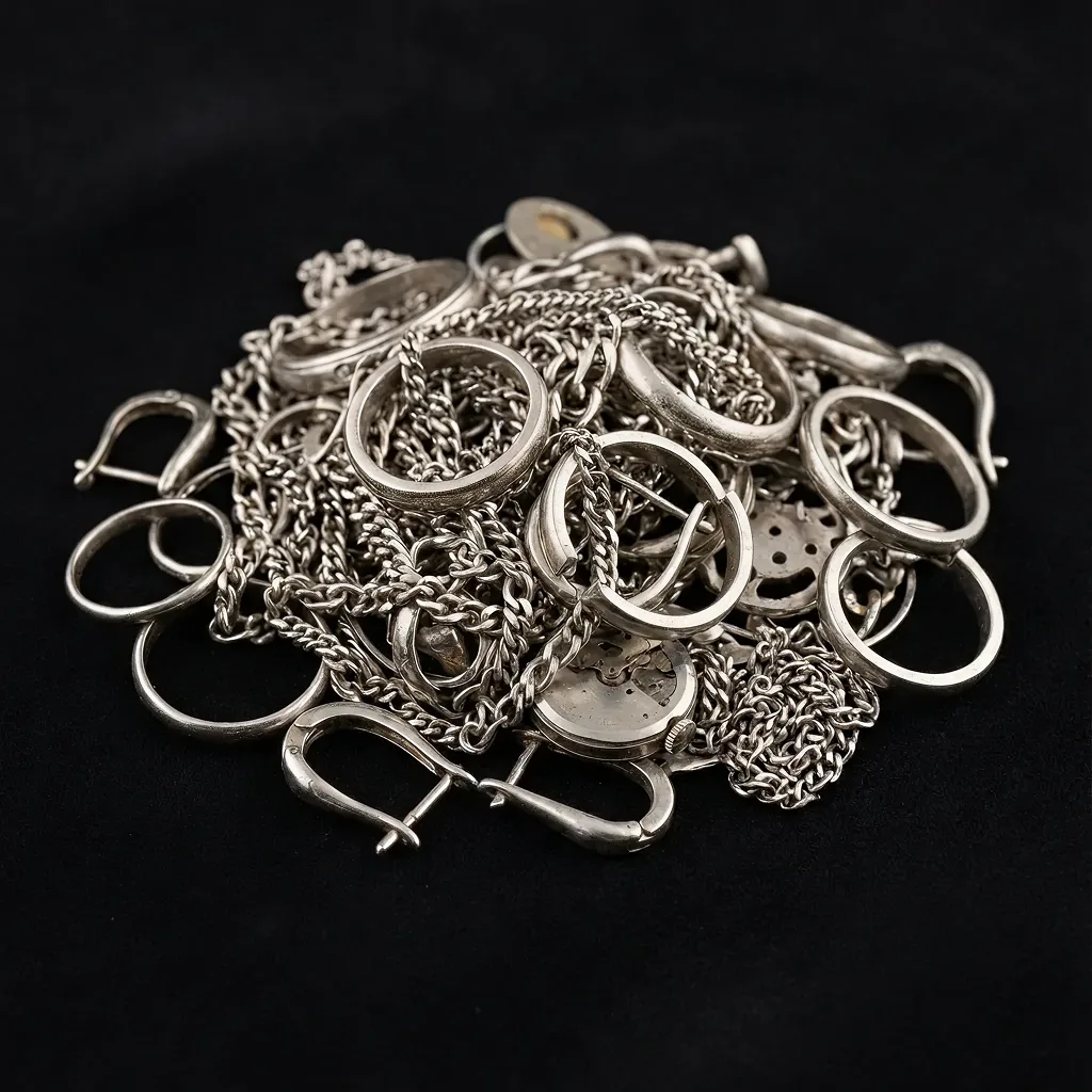 Collection of silver necklaces and rings